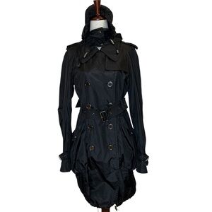 Burberry London Belted Raincoat with Hood in Black Size 2